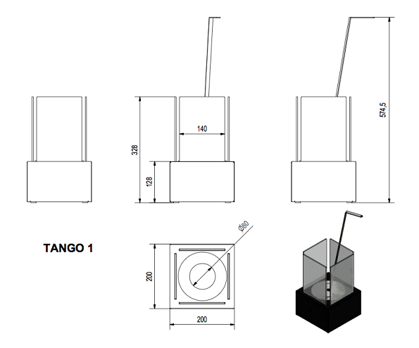 Набор с биокамином TANGO 1, биотопливом(1шт.х1.5л.) гранит, зажигалкой по цене €127